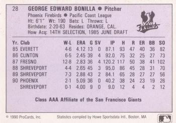 1990 ProCards AAA #28 George Bonilla Back
