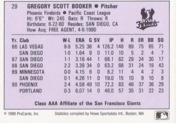 1990 ProCards AAA #29 Greg Booker Back