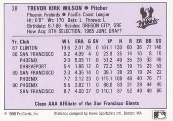 1990 ProCards AAA #38 Trevor Wilson Back