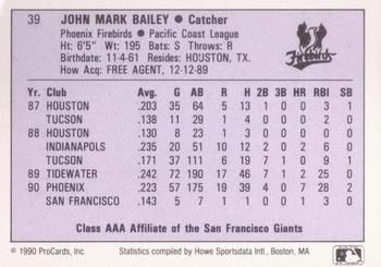 1990 ProCards AAA #39 Mark Bailey Back