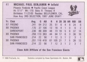 1990 ProCards AAA #41 Mike Benjamin Back