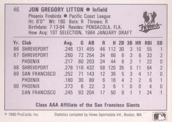 1990 ProCards AAA #46 Greg Litton Back