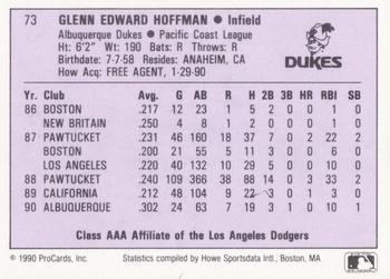 1990 ProCards AAA #73 Glenn Hoffman Back