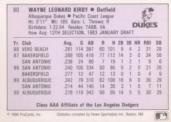 1990 ProCards AAA #80 Wayne Kirby Back