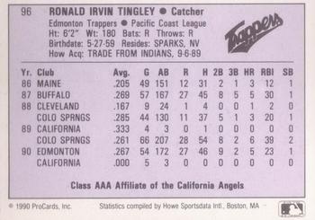 1990 ProCards AAA #96 Ron Tingley Back