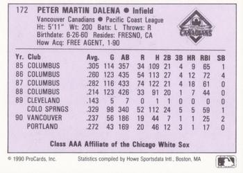 1990 ProCards AAA #172 Pete Dalena Back