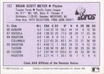 1990 ProCards AAA #192 Brian Meyer Back
