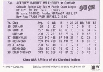 1990 ProCards AAA #234 Jeff Wetherby Back