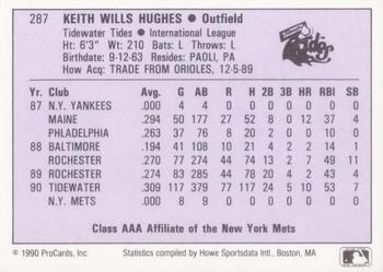 1990 ProCards AAA #287 Keith Hughes Back