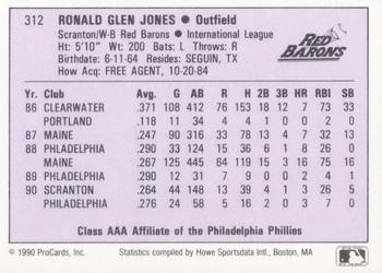 1990 ProCards AAA #312 Ron Jones Back