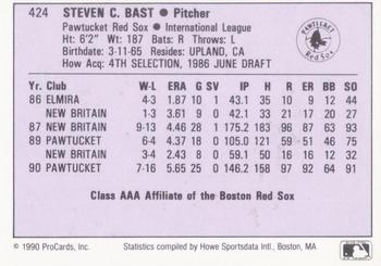 1990 ProCards AAA #424 Steve Bast Back
