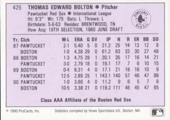 1990 ProCards AAA #425 Tom Bolton Back