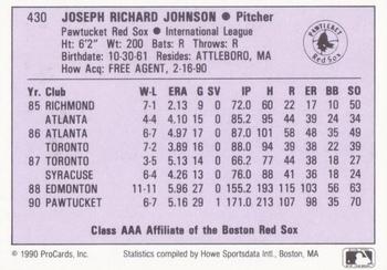 1990 ProCards AAA #430 Joe Johnson Back