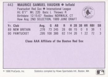 1990 ProCards AAA #443 Mo Vaughn Back