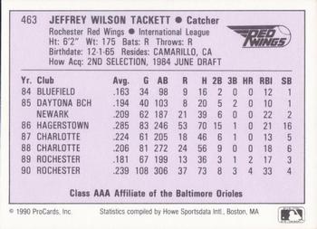 1990 ProCards AAA #463 Jeff Tackett Back