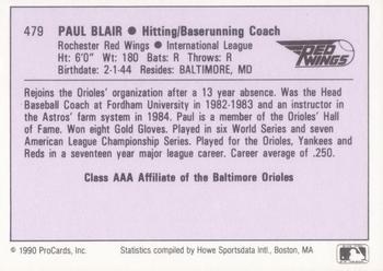 1990 ProCards AAA #479 Paul Blair Back