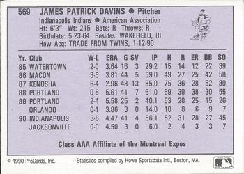 1990 ProCards AAA #569 Jim Davins Back