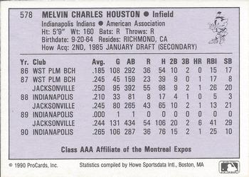 1990 ProCards AAA #578 Mel Houston Back