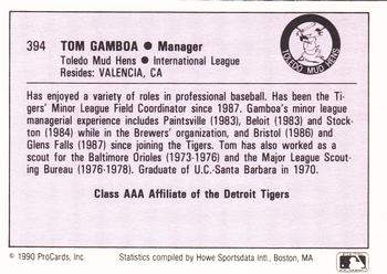1990 ProCards AAA #394 Tom Gamboa Back