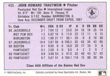 1990 ProCards AAA #435 John Trautwein Back