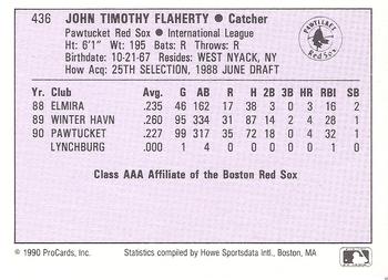 1990 ProCards AAA #436 John Flaherty Back