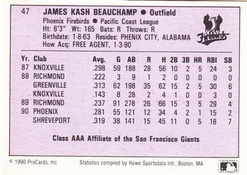1990 ProCards AAA #47 Kash Beauchamp Back