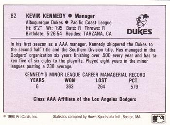 1990 ProCards AAA #82 Kevin Kennedy Back