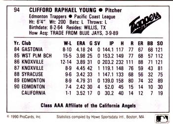 1990 ProCards AAA #94 Cliff Young Back