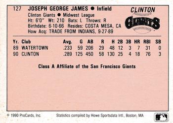 1990 ProCards A and AA #127 Joey James Back