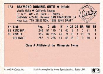 1990 ProCards A and AA #153 Ray Ortiz Back