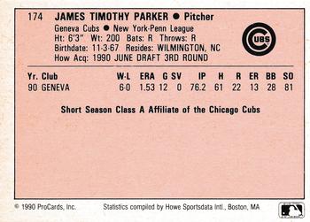 1990 ProCards A and AA #174 Tim Parker Back