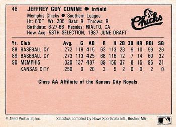 1990 ProCards A and AA #48 Jeff Conine Back