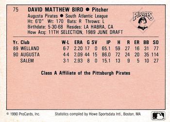 1990 ProCards A and AA #75 David Bird Back