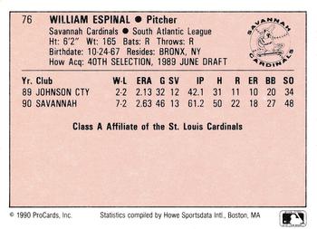 1990 ProCards A and AA #76 Willie Espinal Back