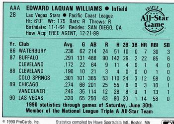 1990 ProCards Triple A All-Stars #AAA28 Eddie Williams Back