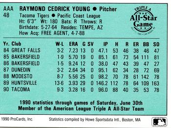 1990 ProCards Triple A All-Stars #AAA48 Ray Young Back