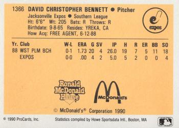 1990 ProCards #1366 Chris Bennett Back