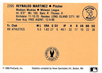 1990 ProCards #2265 Rey Martinez Back
