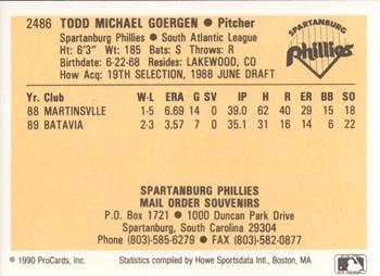 1990 ProCards #2486 Todd Goergen Back