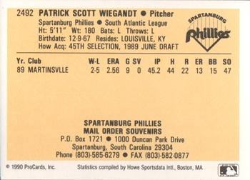1990 ProCards #2492 Scott Wiegandt Back
