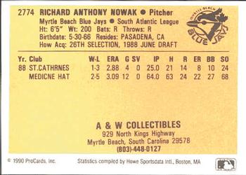 1990 ProCards #2774 Rick Nowak Back