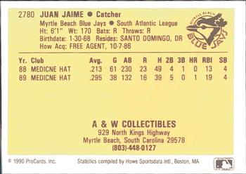 1990 ProCards #2780 Juan Jaime Back