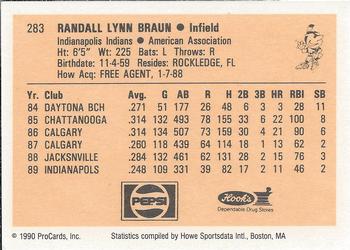 1990 ProCards #283 Randy Braun Back