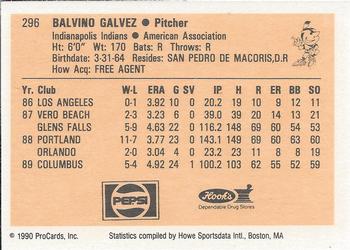 1990 ProCards #296 Balvino Galvez Back