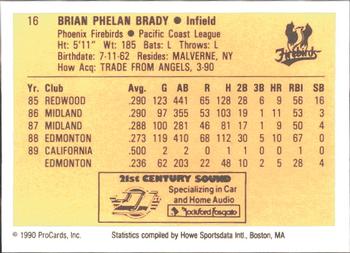 1990 ProCards #16 Brian Brady Back