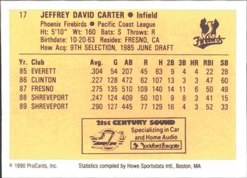 1990 ProCards #17 Jeff Carter Back