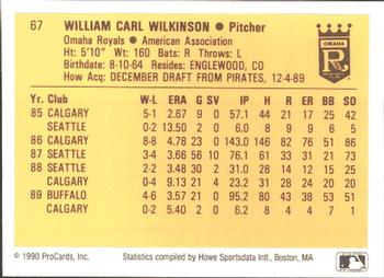 1990 ProCards #67 Bill Wilkinson Back