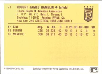 1990 ProCards #71 Bob Hamelin Back