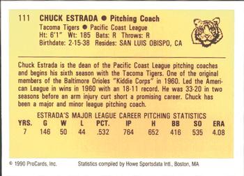 1990 ProCards #111 Chuck Estrada Back