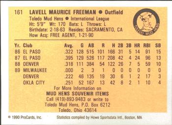 1990 ProCards #161 LaVel Freeman Back